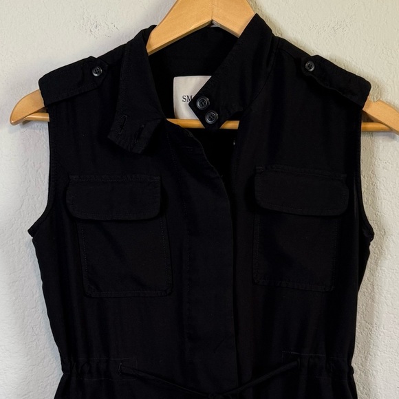 Smart Set Black Button & Cinch Waist Tie Front Sleeveless Lightweight Shirt Top - Picture 3 of 12